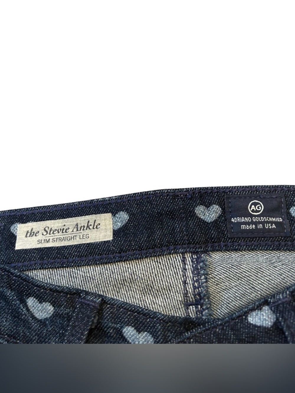 AG The Stevie Slim Straight Ankle Jeans | Dark Blue Heart Print | Size 26 | NWOT - Picture 4 of 6
